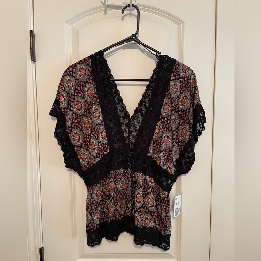Forever 21 Deep V Lace Button Up